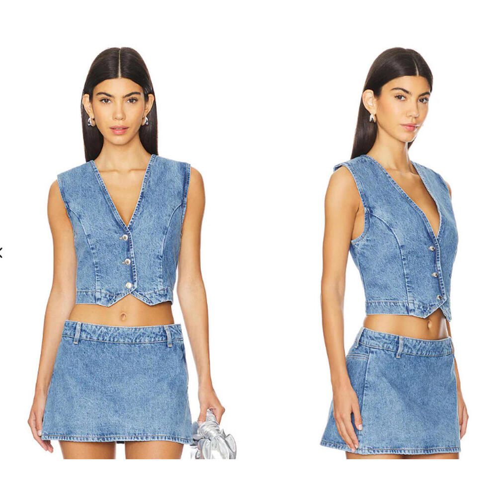 SER.O.YA Shelly Tailored Vest in Flat Light Blue Denim Top size M NWT $248msrp